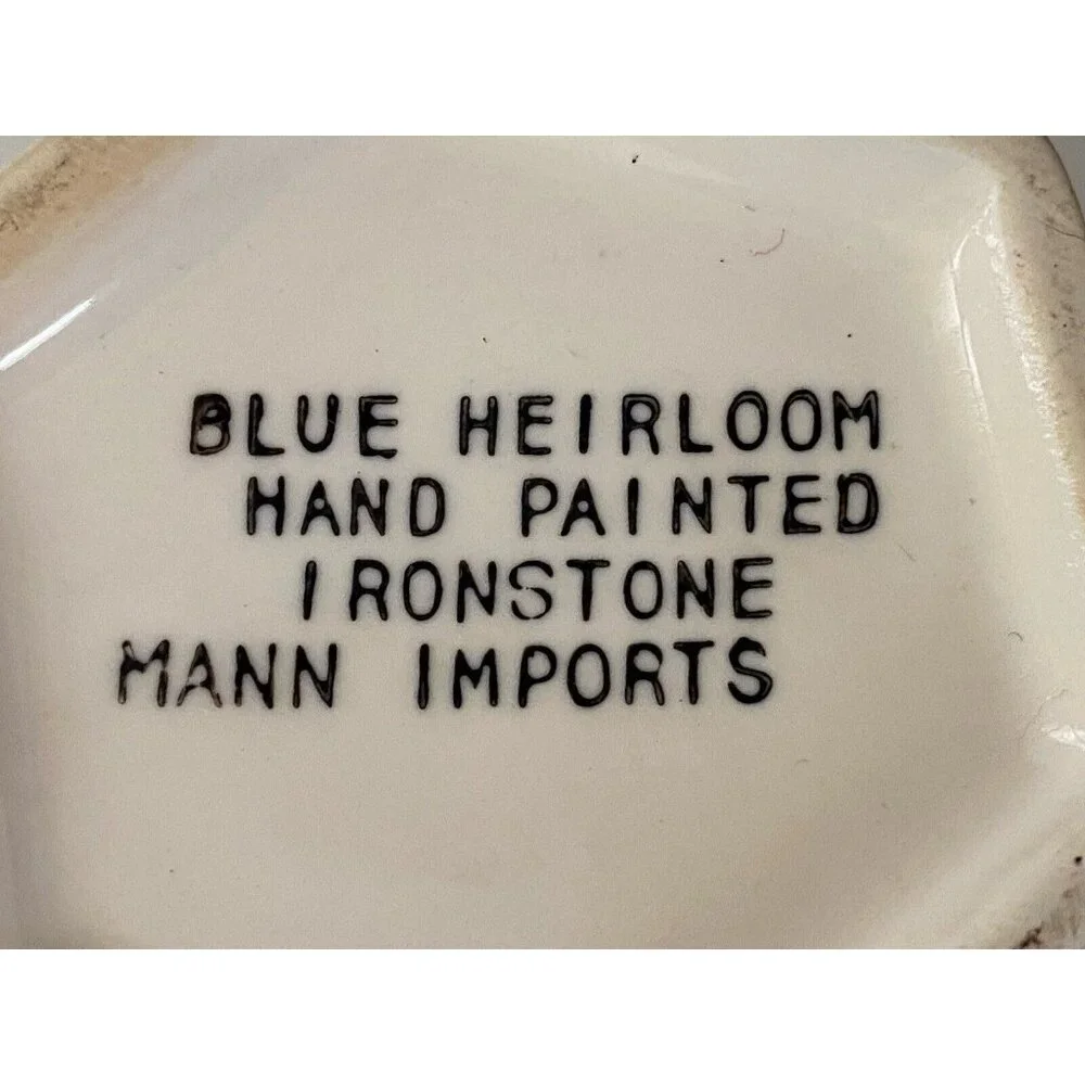 Vintage Ironstone Mann Import Blue Heirloom Hand Painted Floral Creamer 4